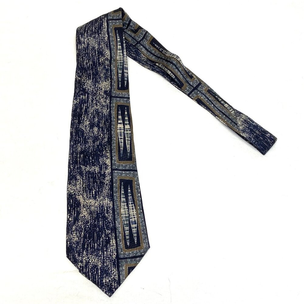 Silk Neck Tie MCM Abstract Square & Diamond Black Grey Beige J. T. Beckett Paris